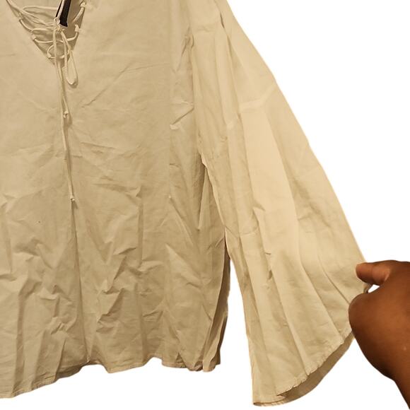 Ashley Stewart Blouse Women's 26 White Lace Up Bell Sleeve NWT - Picture 4 of 5